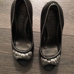 BCBG Black platform peep toe heels. Size 6B
